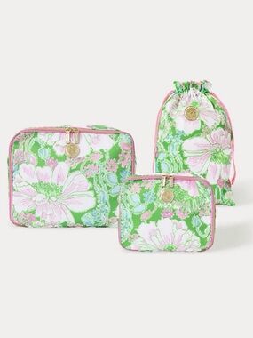 Lilly Pulitzer packing cube set and shoe bag, "Putting Green Poppyland" print